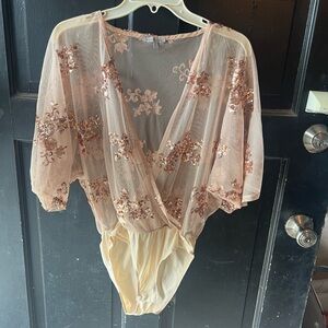 Charlotte Russe Nude Sequin Mesh Bodysuit